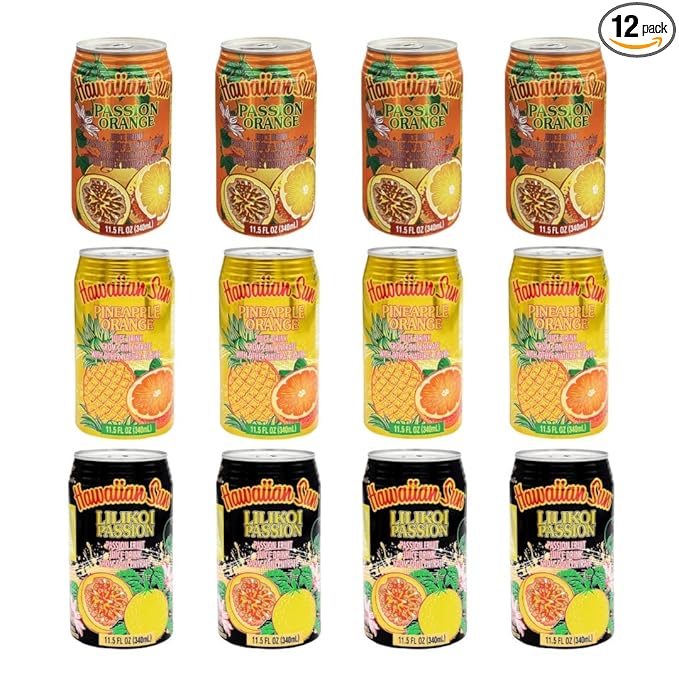 Hawaiian Sun Luau Party Pack Tropical Fruit Juice Drink Variety Mix Flavor Non Carbonated RcTechDistro Bundle Box 11.5 Fl Oz Per Can Pack of 12 (Luau Party Pack 1)