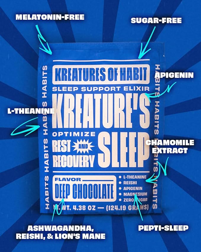 Kreatures of Habit | KREATURE'S Sleep | Sugar-Free Sleep Support Elixir | with Ashwagandha Chamomile GABA L-Theanine Reishi &amp Magnesium | Chocolate