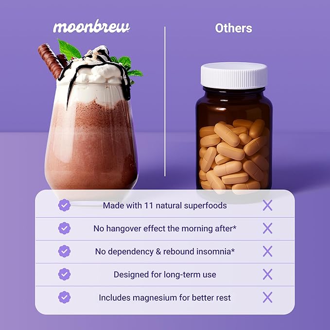 MoonBrew Nighttime Magnesium Coconut Chocolate Mix Natural Sleep Aid Drink Mix for Adults - Calming Melatonin-Free Sleep Support Powder with Magnesium Glycinate L-Theanine Chamomile &amp Zinc