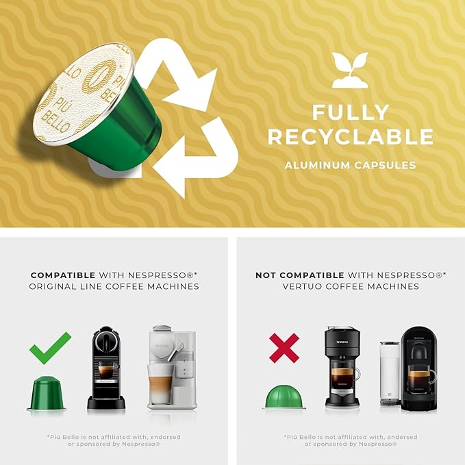 Piu Bello Espresso Coffee Pods for Nespresso Original Machines – Variety Pack – 3 Light Flavors: Chocolate Nuts Sweet Caramel – Rich &amp Balanced Taste Kosher (3-Flavor Multipack 60 Count)