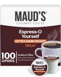 Maud's Decaf Espresso Roast Coffee Pods 100 ct Decaffeinated Dark Roast Coffee in Single Serve Pods – 100% Arabica Coffee Compatible with Keurig K Cups Maker