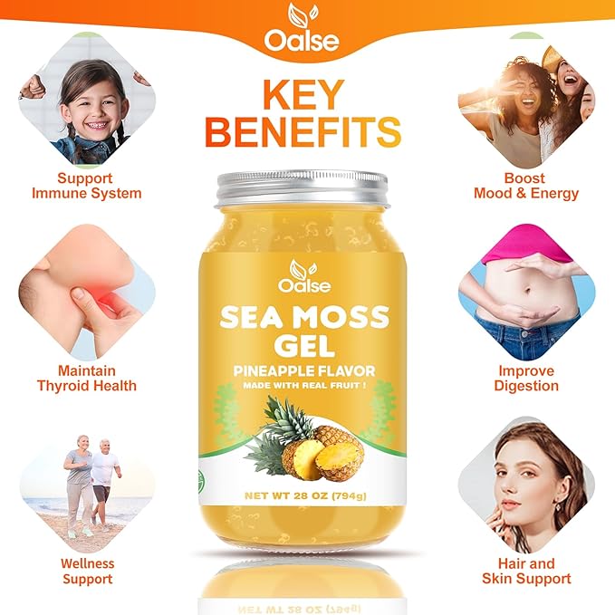 Sea Moss Gel - Raw Nutritious Irish Sea Moss Gel Rich in 102 Vitamins and Minerals Proteins &amp Vitamins Vegan-Friendly 28OZ Pineapple Flavor