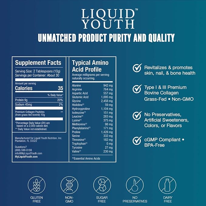 Collagen Peptides Powder for Women &amp Men - Type I &amp III Premium Grass-fed Bovine Hydrolyzed Collagen Promotes Hair Growth Skin Nail Bone &amp Joint Health - Unflavored 30 Servings
