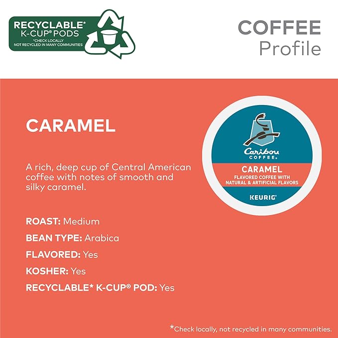 Caribou Coffee Caramel Flavored Coffee Single Serve Keurig K-Cup Pods Medium Roast Coffee 96-Count Box (Pack of 4)