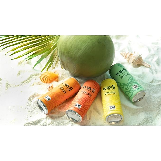 Wavii Hydration Organic Coconut Water with Organic Sea Moss plus Pineapple 11 fl oz Cans Pack of 12 – Clean Refreshing Hydration with Naturally Occurring Electrolytes No Added Sugar Non-GMO