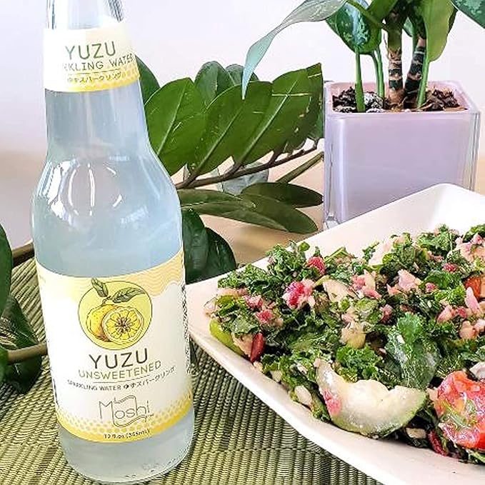 Moshi Yuzu Sparkling Drink Aromatic and Zesty Made with 100% Yuzu juice All-Natural Vegan Gluten-free No Artificial Preservatives/Coloring - 12 oz (6 Glass Bottles) - Unsweetened Original
