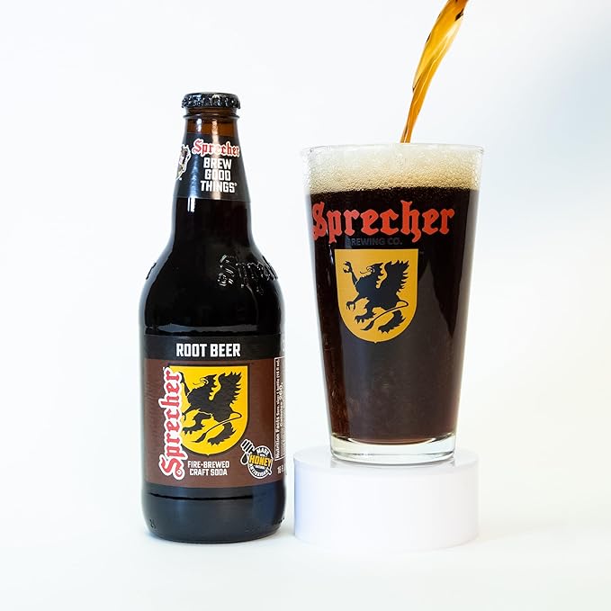 Sprecher Fire Brewed Craft Soda Handcrafted Gourmet Soft Drink with Real Honey 16 fl oz Glass Bottles (12 Pack Multiple Flavors Available) (Root Beer)