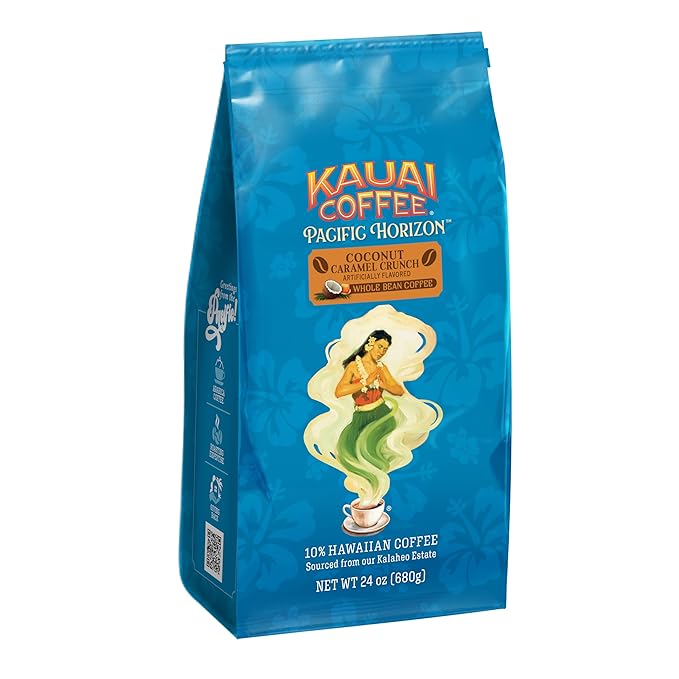 Kauai Coffee Whole Bean Coffee – Smooth Non-Bitter Medium Roast Pure Arabica – Nutty Caramel and Tropical Coconut – Grown on Hawaii's Largest Coffee Farm – Coconut Caramel Crunch 1 Pack of 24oz