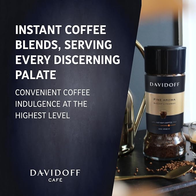 DAVIDOFF Fine Aroma Instant Coffee - Elegant and Fragrant - Medium Body with a Acidic Tang - 100% Arabica Beans - 7/12 Intensity - 6 x 3.52 oz