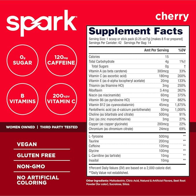 AdvoCare Spark - Energy Drink Mix - Vitamin &amp Amino Acid Supplement - Supports Energy &amp Focus - Portable Immune Support - Sugar-Free - Cherry (10.5 oz)