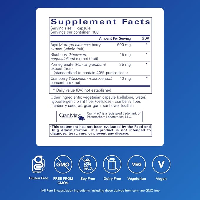 Pure Encapsulations Acai 600 | Berry Supplement for Fiber Immune Support Antioxidants and Flavonoids* | 180 Capsules