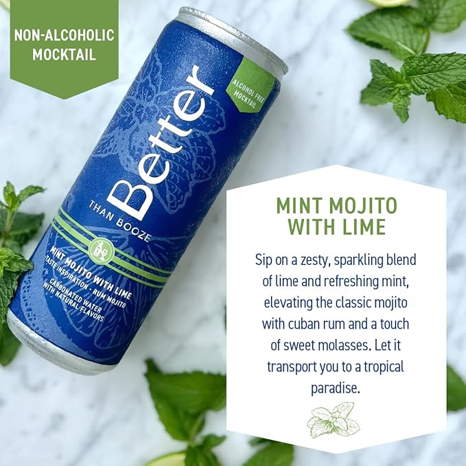 Better Than Booze Mocktails Non-Alcoholic Drinks | Alcohol Alternative Beverages Ritual Zero Proof | Enjoy Your Drink Moment with Our Alcohol Free Drinks Mint Mojito with Lime 12 Fl Oz Each 4 Pack