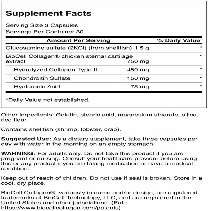 Swanson Glucosamine &amp BioCell Collagen Type II Joint and Skin Health Supplement for Active Adults Seeking Mobility and Skin Elasticity Support (90 Capsules 4 Pack)