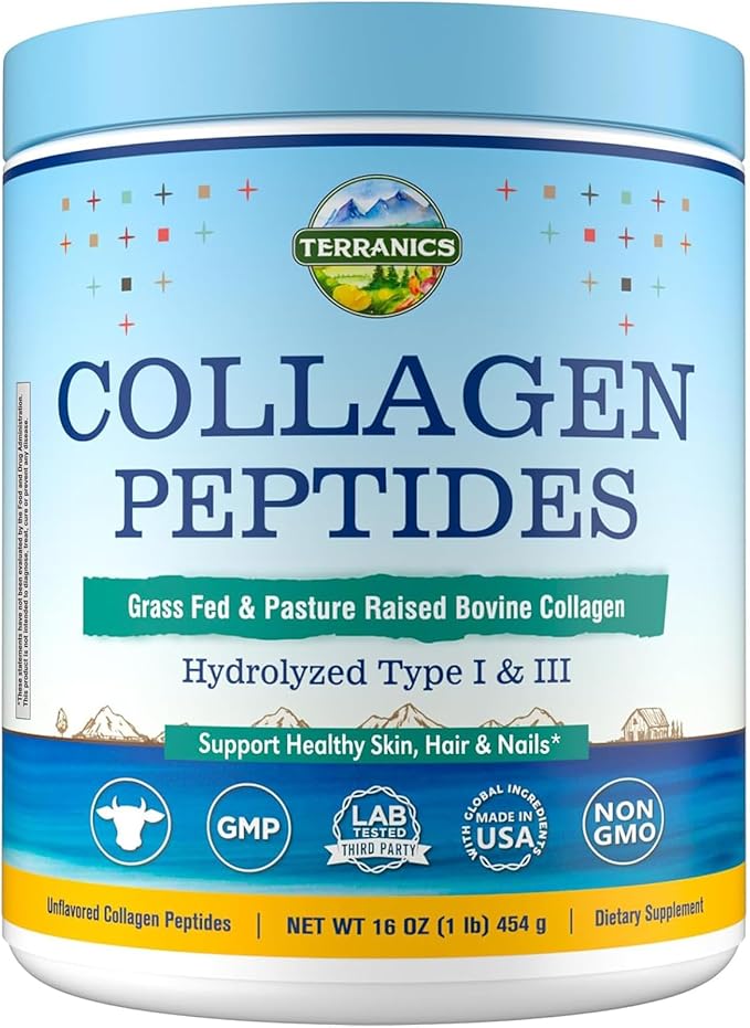 Terranics Collagen Peptides &amp Moringa Capsules Bundle - Hydrolyzed Collagen Powder from Grass-Fed Bovine + 11300mg Pure Moringa Oleifera Powder - Types I &amp III Collagen - 16oz &amp 240 Capsul