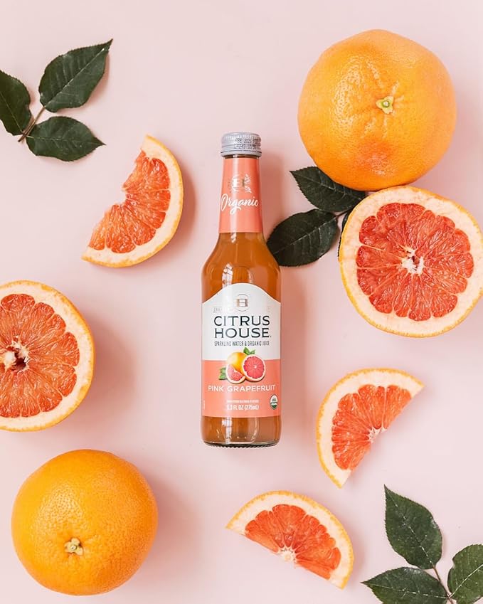 Citrus House Organic Sparkling Juice Pink Grapefruit Modern Italian Soda No Added Sugar No Preservatives 9.3 Fl Oz Glass Bottle (Pack of 12)