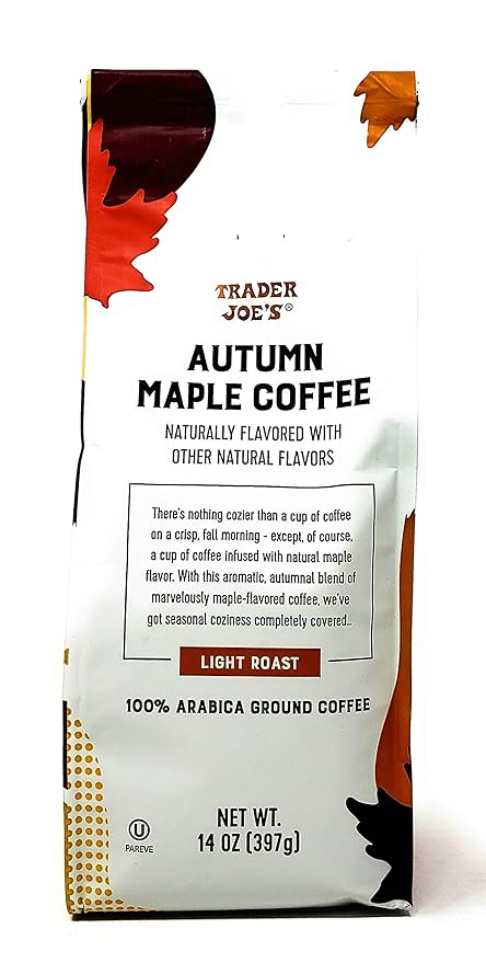 Trader Joes Autumn Maple Ground Coffee - Pack of 2 Bags - 14 oz Per Bag - Seasonal Flavor - 100%% Arabica Ground Coffee - Light Roast