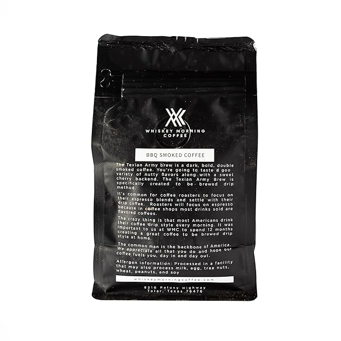 Whiskey Morning Coffee Texian Army Brew Double Smoked Ground Coffee Fire Roasted with Pecan Wood &amp Cold Smoked with Cherry Wood Small Batch Texas Roasted Bold &amp Smooth Medium Roast 10 oz