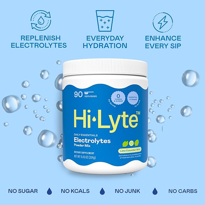 Hi-Lyte Daily Essentials - Electrolytes Powder Mix - Lime Cucumber Mint - Sodium Potassium Magnesium Vitamins - Hydration Support for Fasting - No Sugar No Carbs Clean Ingredients
