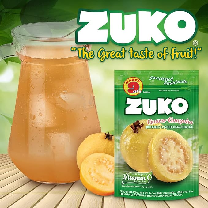 Zuko Guava Instant Powder Drink | Family Pack | No Sugar Needed | Vitamin C | 14.1 Ounce (Pack of 2)