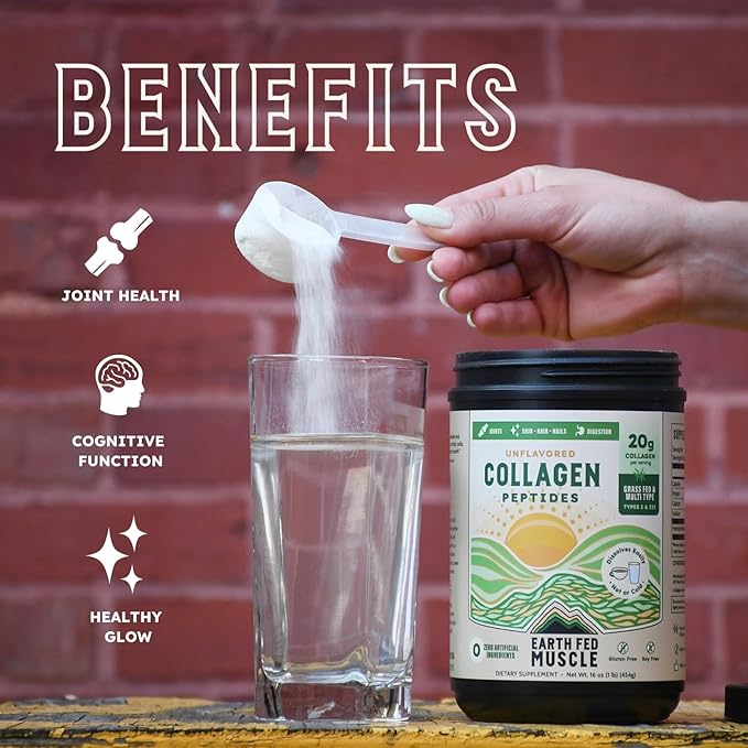 Earth Fed Muscle Collagen Peptides Powder – Unflavored Collagen Protein Powder for Women &amp Men | Supports Hair Skin Nails Joints &amp Recovery | Sugar &amp Gluten-Free Keto Friendly 20g Per