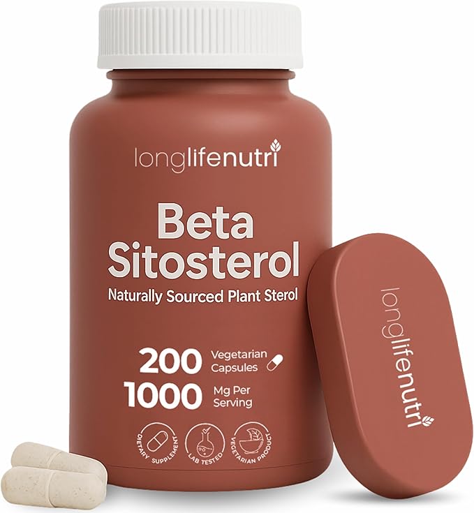 LongLifeNutri Beta Sitosterol 1000mg - Phytosterols Supplement 200 Vegetarian Capsules Plant Sterols for Daily Wellness &amp Dietary Balance 100-Day Supply GMP Certified Made in USA