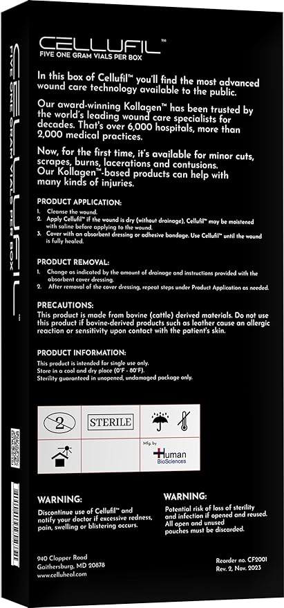 Cellufil Collagen Particles for Advanced Wound Care - 10 Vials - 100% Non-Hydrolyzed Bovine Collagen for Tissue Regeneration First Aid &amp Minor Bleeding