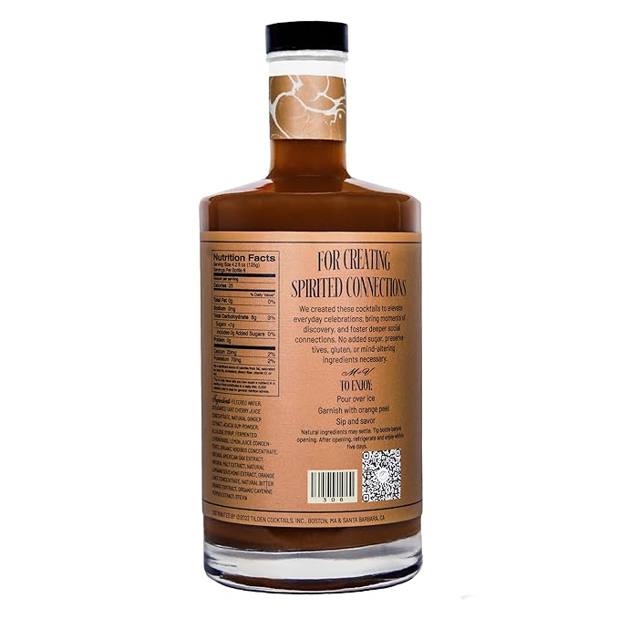 Tilden Cocktails Tandem Non-Alcoholic Cocktail Vegan and No Sugar Added Tart Cherry Bitter Orange American Oak 750ml