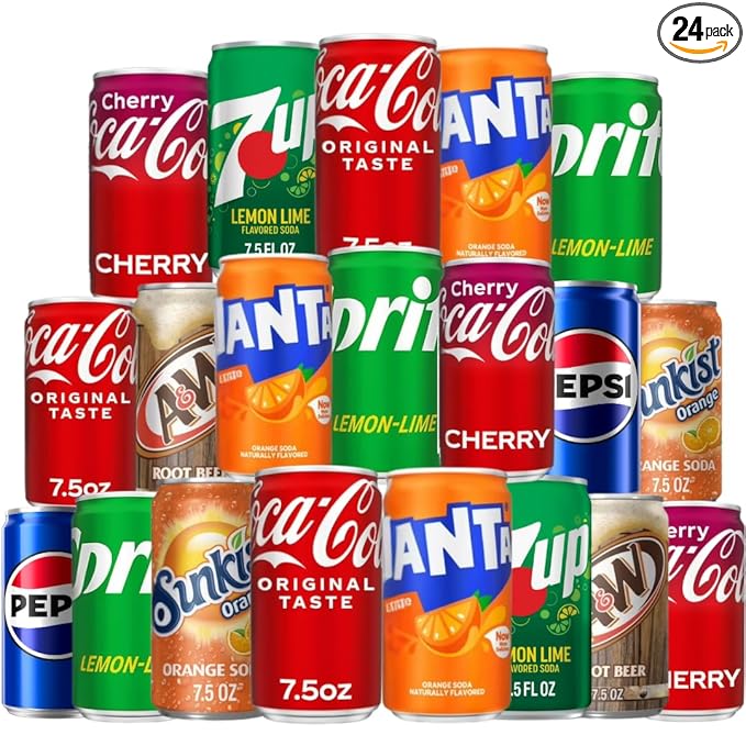 Mini Soda Soft Drink Variety 8 Flavor Soda Assortment - 7.5 Fl Oz. Cans (24 - Pack)