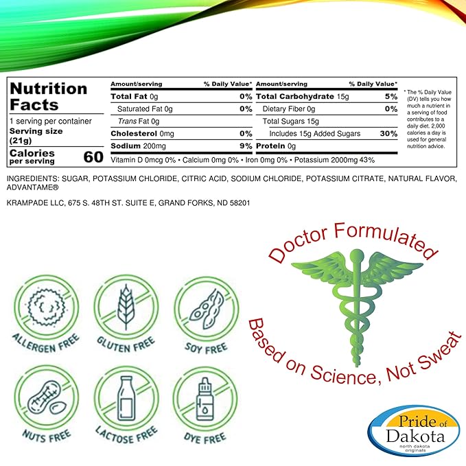 Krampade Original Reduced Sugar 2K - 2000 mg Potassium Electrolyte Powder Drink Mix | Cramp Relief - Hydration - Increased Performance | Lemon Lime - 20 Single Serving Packets