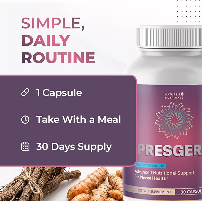 Presgera Capsules – Natural Daily Supplement with Magnesium Glycinate Turmeric Alpha Lipoic Acid &amp More – Made in USA Non-GMO Easy-to-Take – 30 Capsules 6 Month Supply
