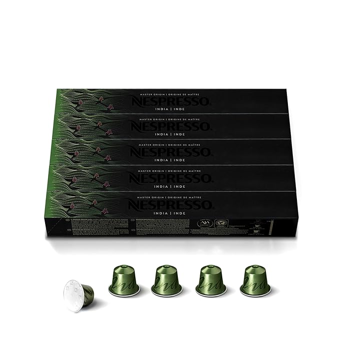 Nespresso Capsules Original Line India Master Origin Dark Roast Coffee 50 Count Coffee Pods