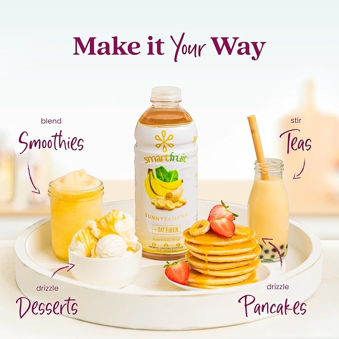 Smartfruit Sunny Banana + Oat Fiber – 100% Real Fruit Purée with Banana Apple &amp Pineapple – Great for Smoothies Juice Yogurt Cocktails Teas &amp More – High in Vitamin A – 2-Pk 48oz Each