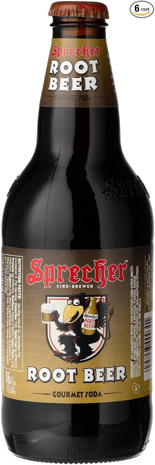 Sprecher Root Beer Soda 16 Fluid Ounce 4-Count (Pack of 6)
