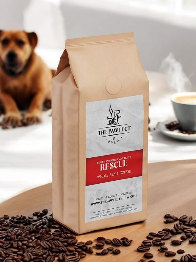 Dog Lover’s Coffee – Rescue Blend Medium Roast Whole Bean by The Pawfect Brew 12 oz Bag | Specialty Grade Freshly Roasted to Order | 25% Profits Donated to Animal Rescue