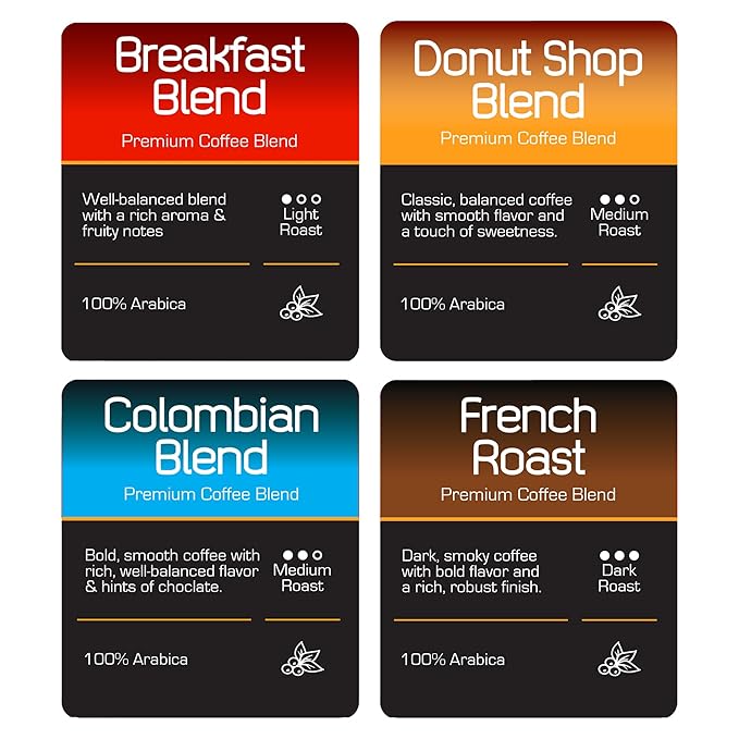 Roast Ridge Single Serve Coffee Pods for Keurig K-Cup Brewers Variety Pack Light Roast Medium Roast Dark Roast 100 Count (25 each: Breakfast Blend Donut Shop French Roast Colombian)
