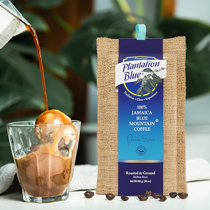 Plantation Blue 1lb Ground + 8oz Whole Beans Medium Roast Jamaica Blue Mountain Coffee Bundle