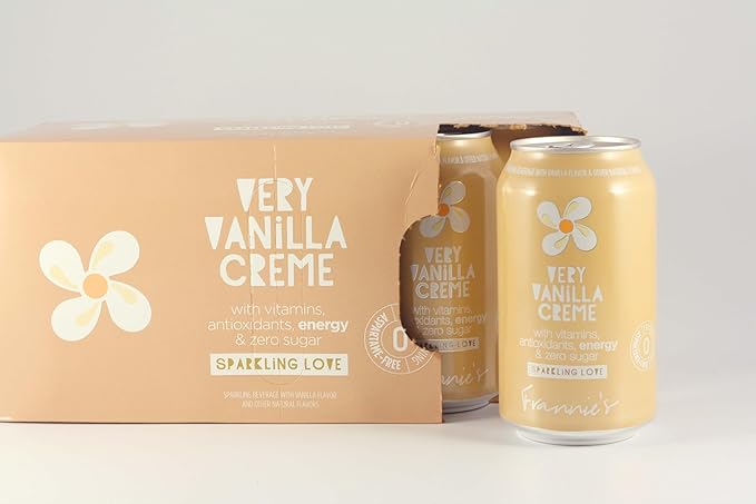 KauffmanTreats Frannie Sparkling Beverage- Zero Calories &amp Sugar Aspertame Free: 24-Ct Case 12 Oz. Cans (Very Vanilla Creme)