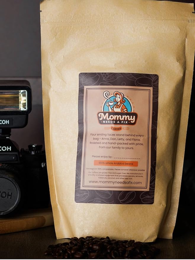Mommy Needs A Fix Quarter Caff Whole Bean Coffee | 100% All Natural Arabica Beans | Medium Roast | Chemical Free Swiss Water Process | Pregnancy &amp Breastfeeding Friendly | Roasted in the USA | 1 l