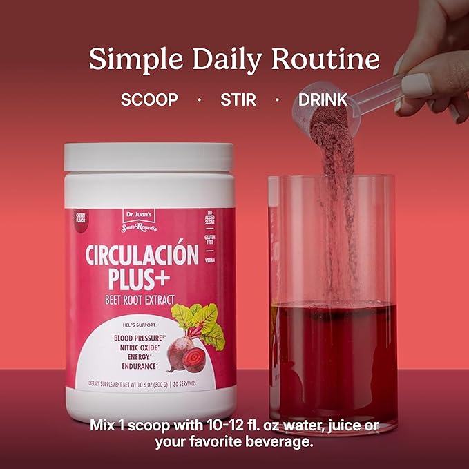 Santo Remedio Circulación Plus with Beet Extract – Nitric Oxide &amp Circulation Support Drink Energy &amp Stamina Support Cherry Flavor – Vegan Superfood Supplement – 30 Servings
