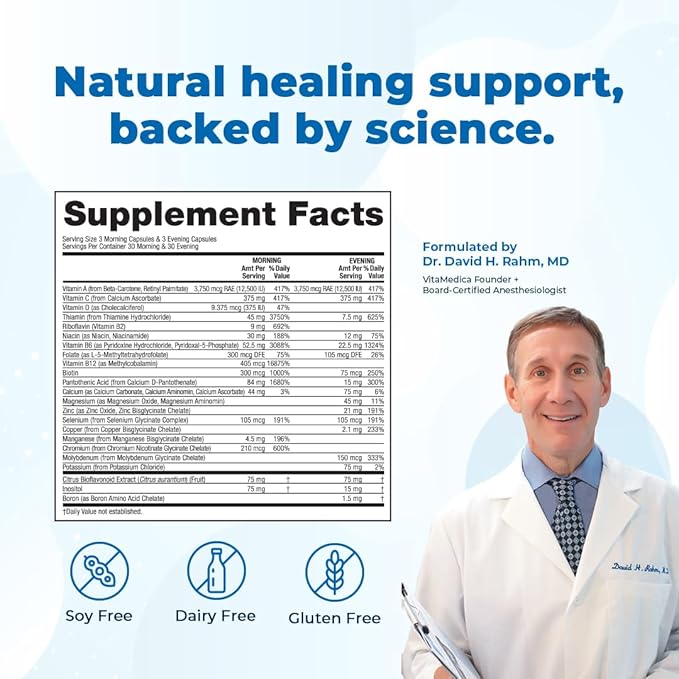 VitaMedica Clinical Support Formula - Supports Wound Healing &amp Bruising - Pre &amp Post-Op Surgery Essential &amp Injury Recovery Multivitamin Supplement