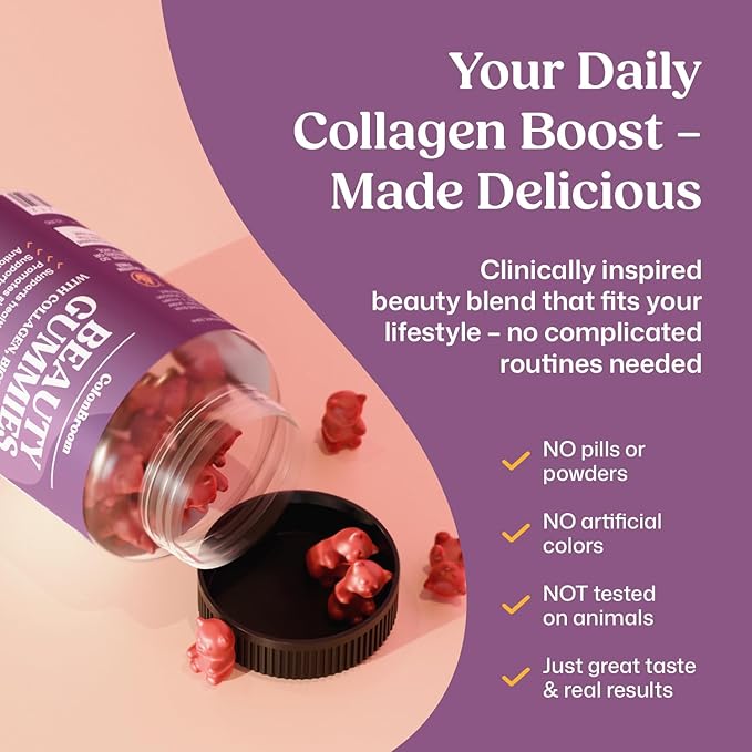 ColonBroom Beauty Biotin &amp Collagen Gummies with Vitamin C | Hair Skin and Nails Vitamins for Women &amp Men Beauty Supplement for Hair Health Collagen Peptides Gummies (Orange Flavor 30 Day