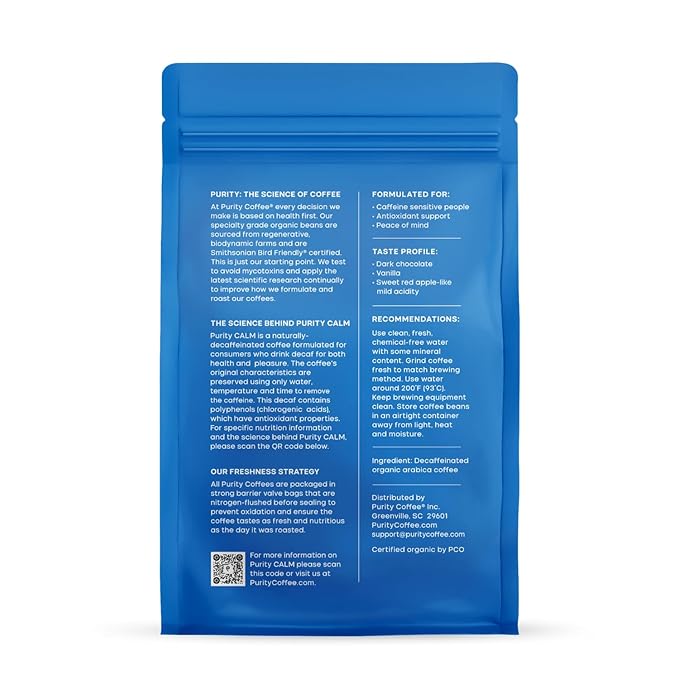 Purity Coffee CALM Decaf Medium Roast K Pod Capsules (12ct Box) | Specialty-Grade USDA Organic Mountain Water Process Decaffeinated Blend | Third Party Tested for Mold Mycotoxins &amp Pesticides