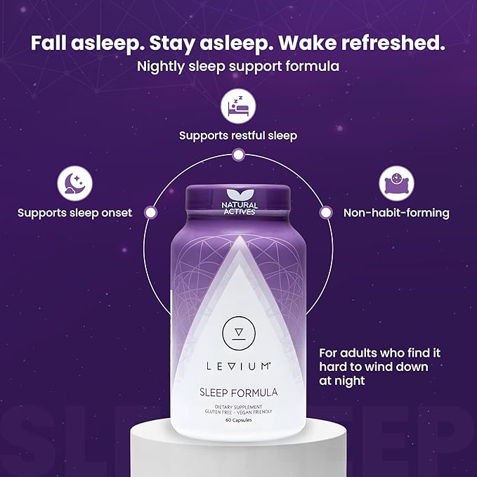 Levium Sleep Formula Supplement | Natural Relaxation Aid Capsules with Melatonin GABA L-Theanine Magnesium | 60 Count Bottle – 30 Day Supply