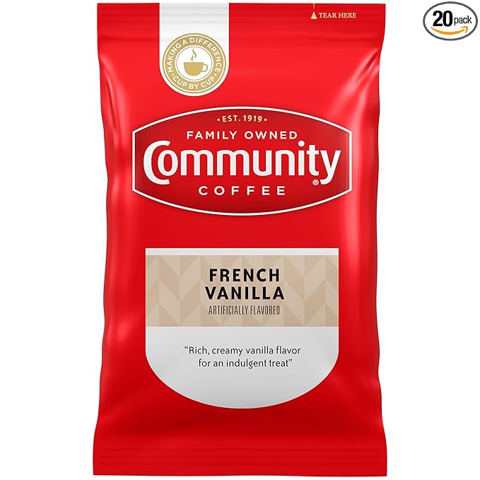 Community Coffee French Vanilla Flavored Medium Roast Pre-Measured Coffee Packs 3.0 Ounce Each (Box of 20)
