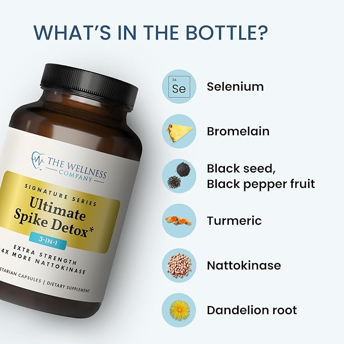 The Wellness Company Ultimate Spike Detox – Dr. McCullough Designed - 3-in-1 Nattokinase Turmeric &amp Bromelain Extra Strength | 120ct (1 Month Supply)