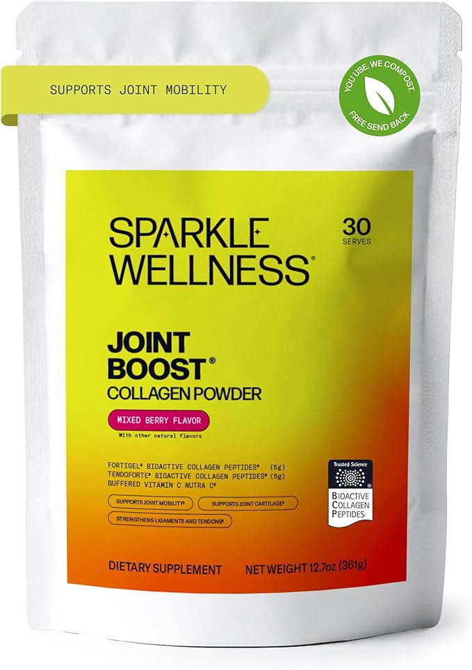 Sparkle Wellness FORTIGEL &amp TENDOFORTE Collagen Peptides | Collagen Powder with Calcium Ascorbate Vitamin C to Support Joint Mobility Tendon &amp Ligament Health | Joint Boost (Mixed Berry) [30-