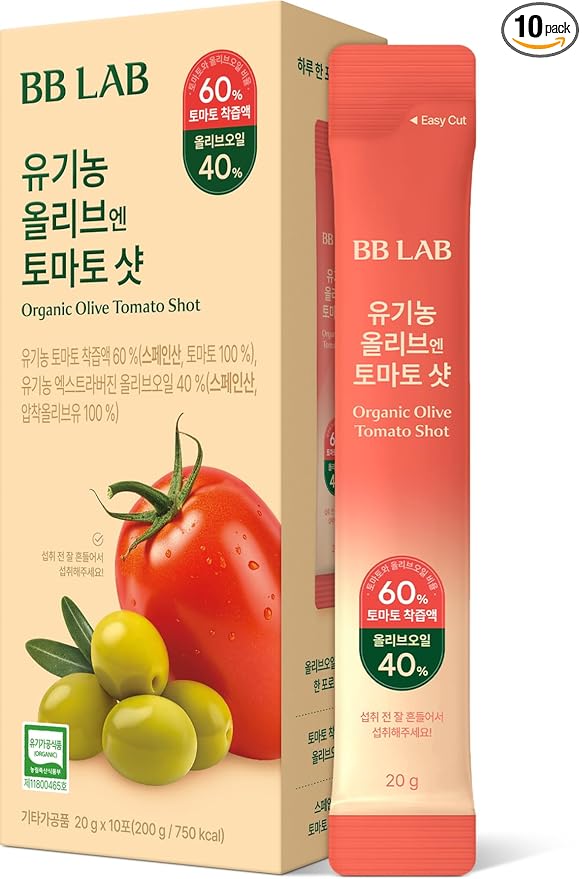 BB LAB Organic Olive Tomato Shot 100% Spanish Organic Extra Virgin Olive Oil &amp Tomato Blend Travel Easy on-the-go Liquid Stick 20g x 10 Sticks