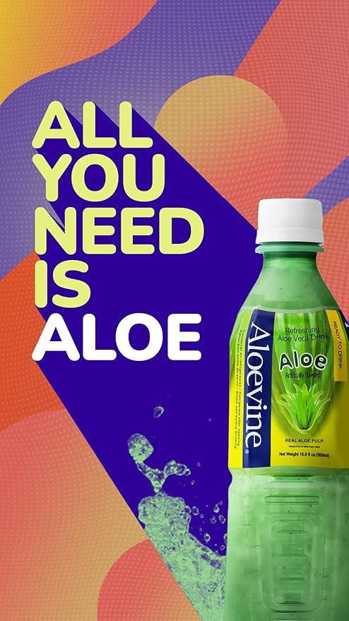 Aloevine Aloe Vera Drink Original – Drink Aloe Juice with Real Aloe Chunks | Healthy Plant-Based Korean Beverage | Aloe Vera Juice | 16.9 oz Bottles (20 Pack)