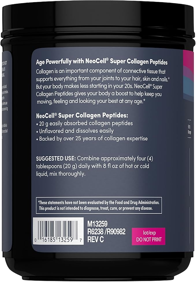 NeoCell Super Collagen Peptides Powder | 30 Servings | Unflavored | Types I &amp III | Grass Fed Bovine Supplement | Hair Skin &amp Nails | for Women and Men