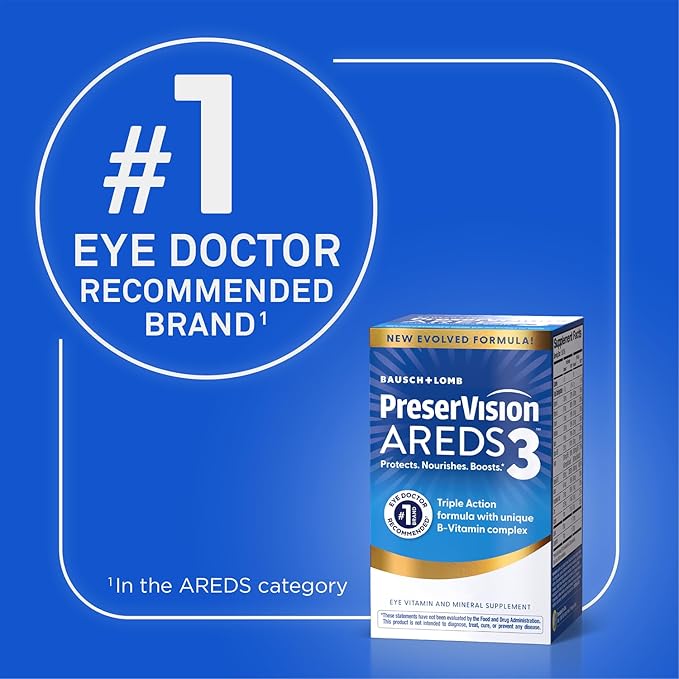 PreserVision AREDS3 Eye Vitamins #1 Eye Doctor Recommended Brand AREDS2 Formula with Additional 8 B-Vitamin Complex Promotes Healthy Cellular Eye Function* 3-in-1 Macular Supplement 160 Softgels